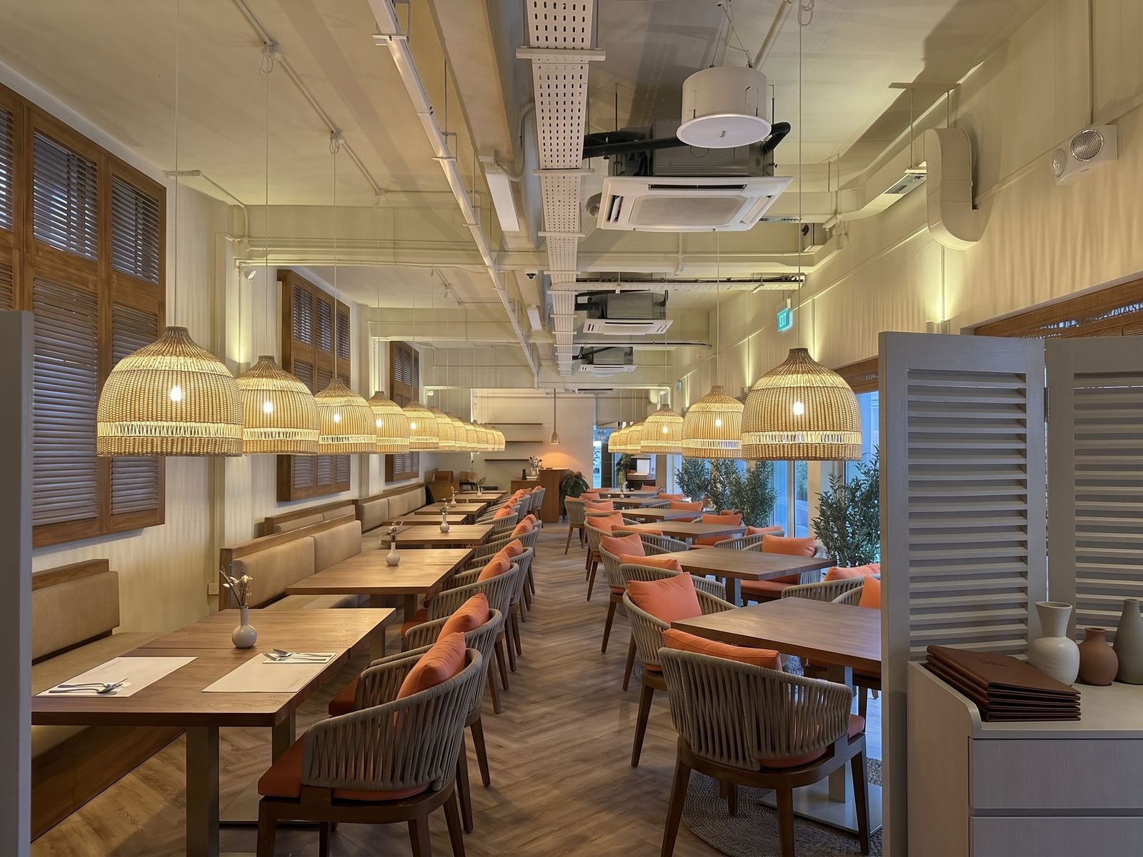 Dining room at Anemelo Greek restaurant, Maxwell Chambers Suites, Singapore, with Bose Professional speakers installed by Energycon